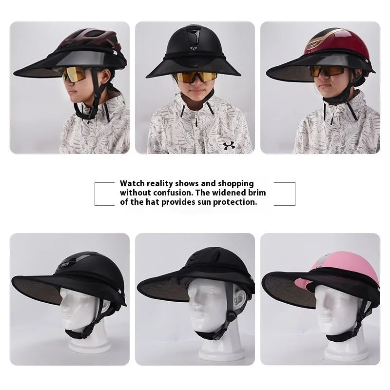 Black PVC outdoor riding helmet with sun visor for equestrian use