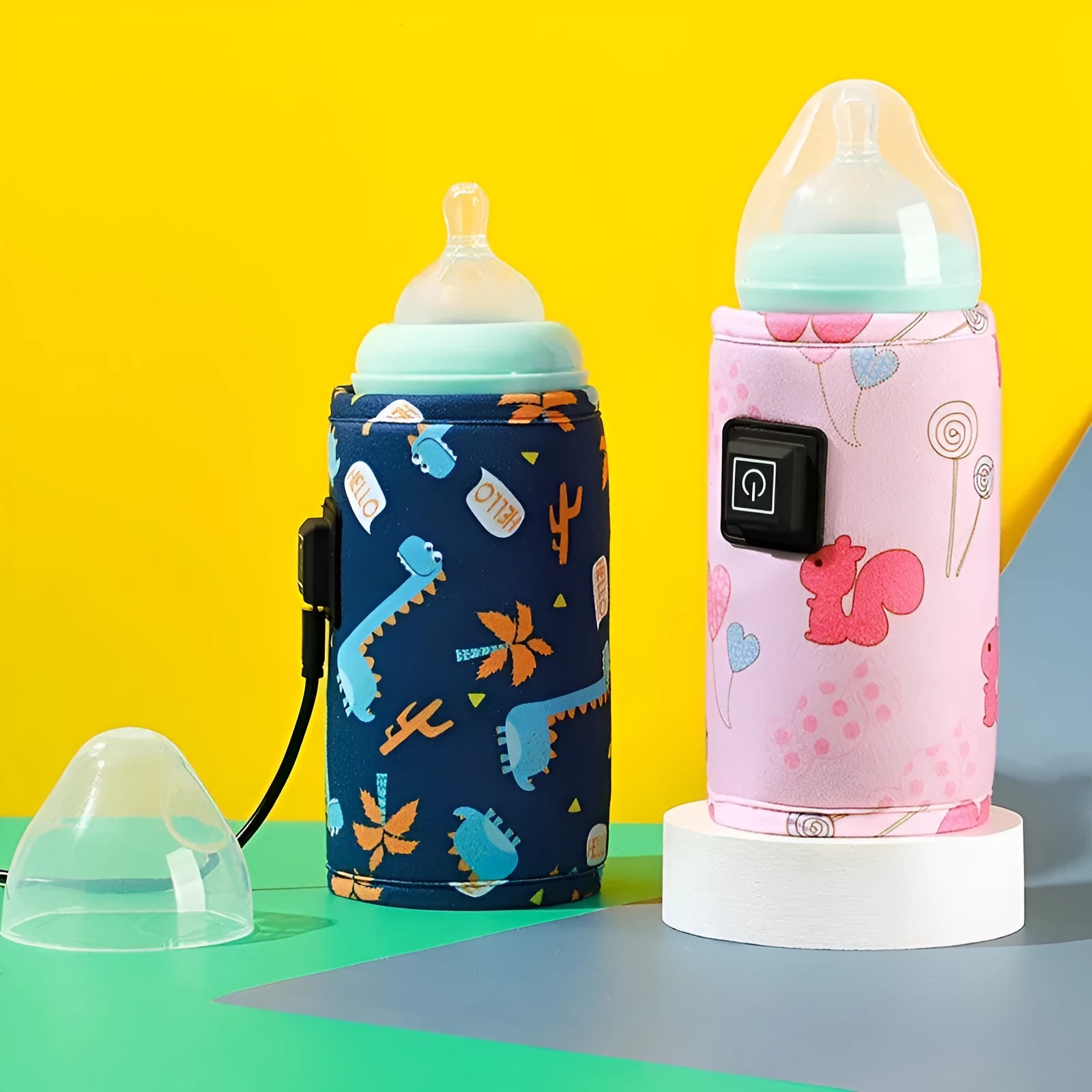 Blue dinosaur print USB baby bottle warmer insulation cover