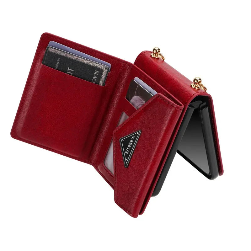 Samsung Z Flip5 side zipper card holder phone case in black with kickstand and card pocket