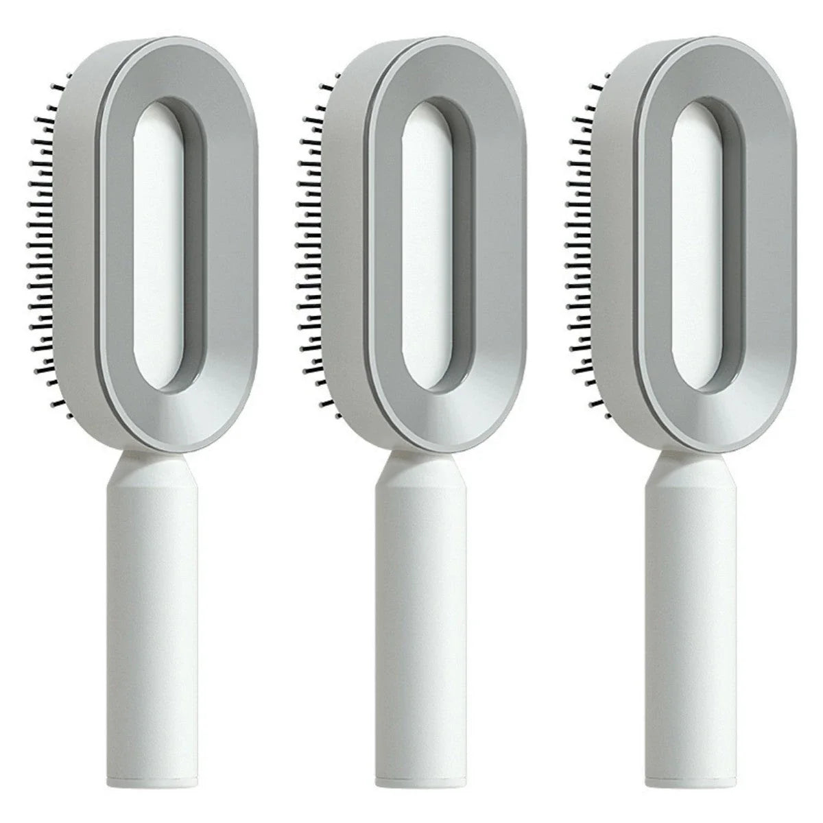 3D Air Cushion Hair Brush in elegant white, showcasing wide comb teeth and ergonomic handle