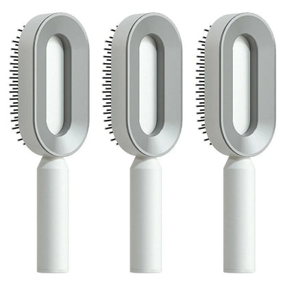 3D Air Cushion Hair Brush in elegant white, showcasing wide comb teeth and ergonomic handle