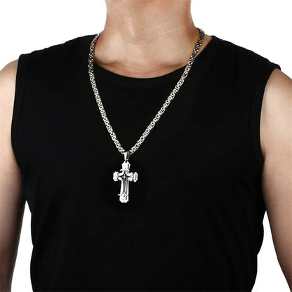 Men's Christian Trinity Latin Cross Necklace in stainless steel with three layers