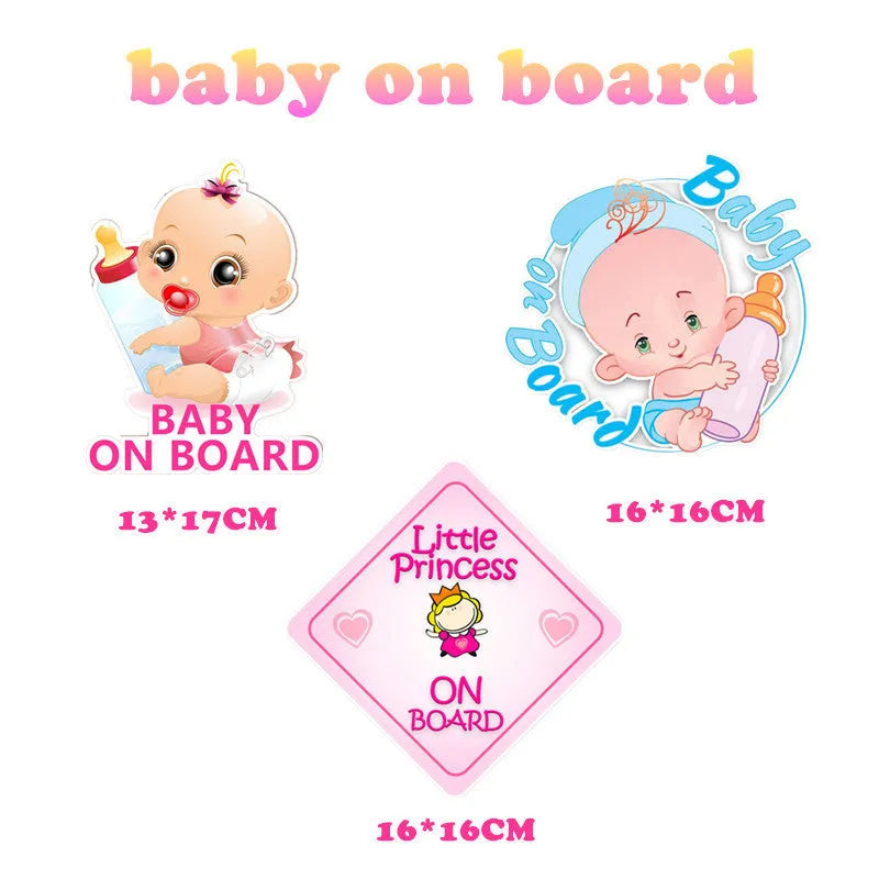 Baby on board princess bottle reflective car sticker in pink, 14x19cm, pet material, strong adhesion