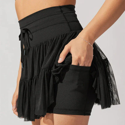 Stylish high-waist pleated skirt with lace-up design for women's summer fashion