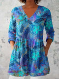 Women's slim-fit long-sleeve top with a retro digital print pattern in a colour style option.