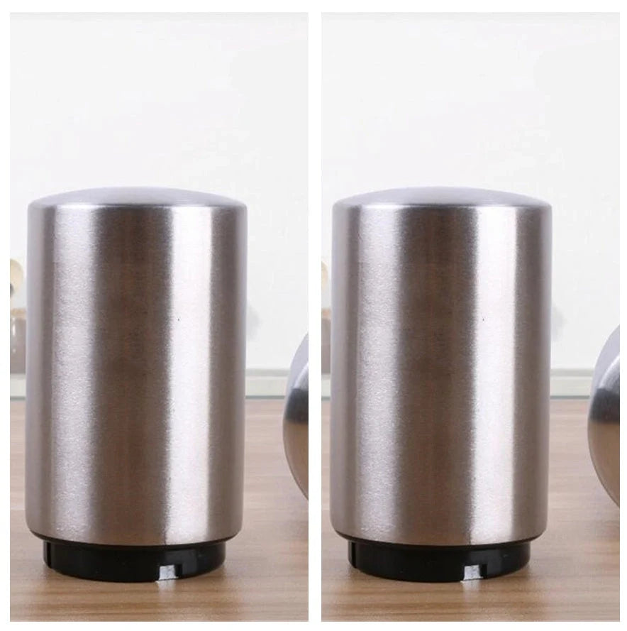 Stainless steel magnetic beer bottle opener with brushed metal finish