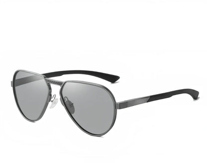 Large frame polarised glasses in black alloy with gray TAC lenses, reducing glare by 99% for clear vision