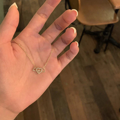 Vintage Gothic Heart Crown Angel Wings Pendant Necklace for women