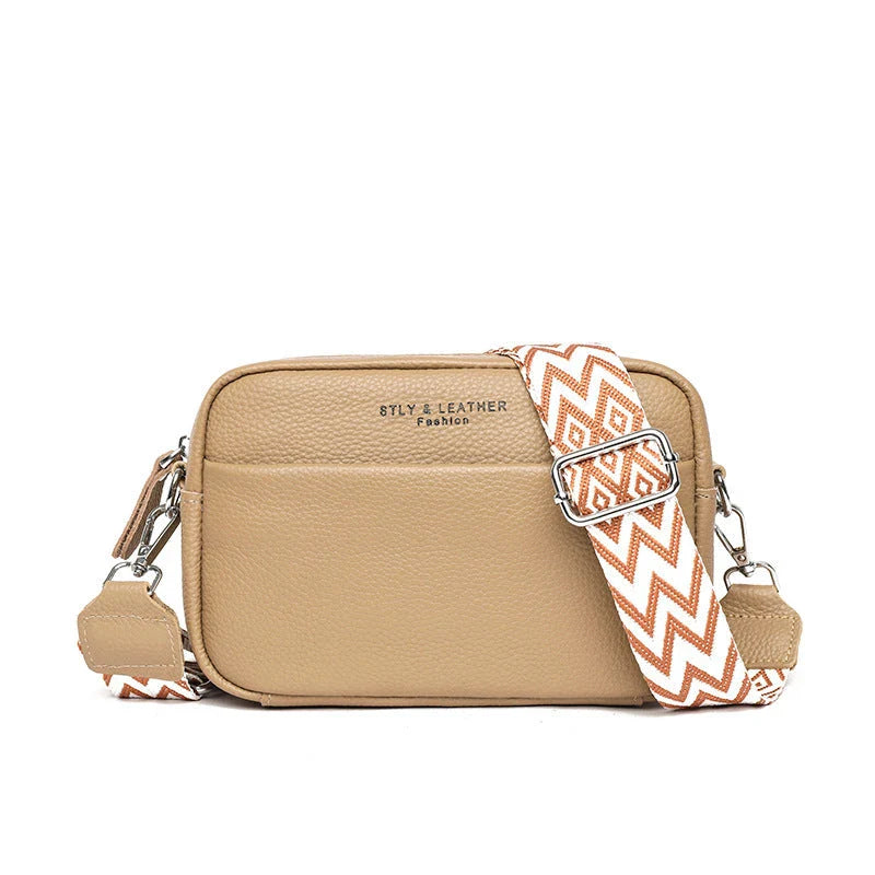 Stylish crossbody bag with rhombus embroidered strap, available in multiple colors for women