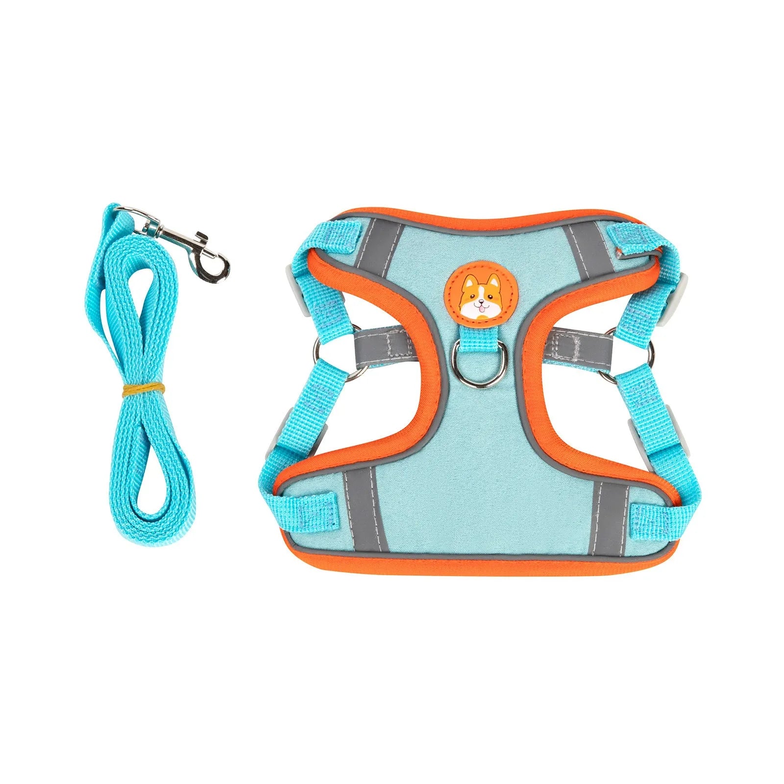 Adjustable dog harness vest with haulage rope in purple, blue, orange, red, brown or green