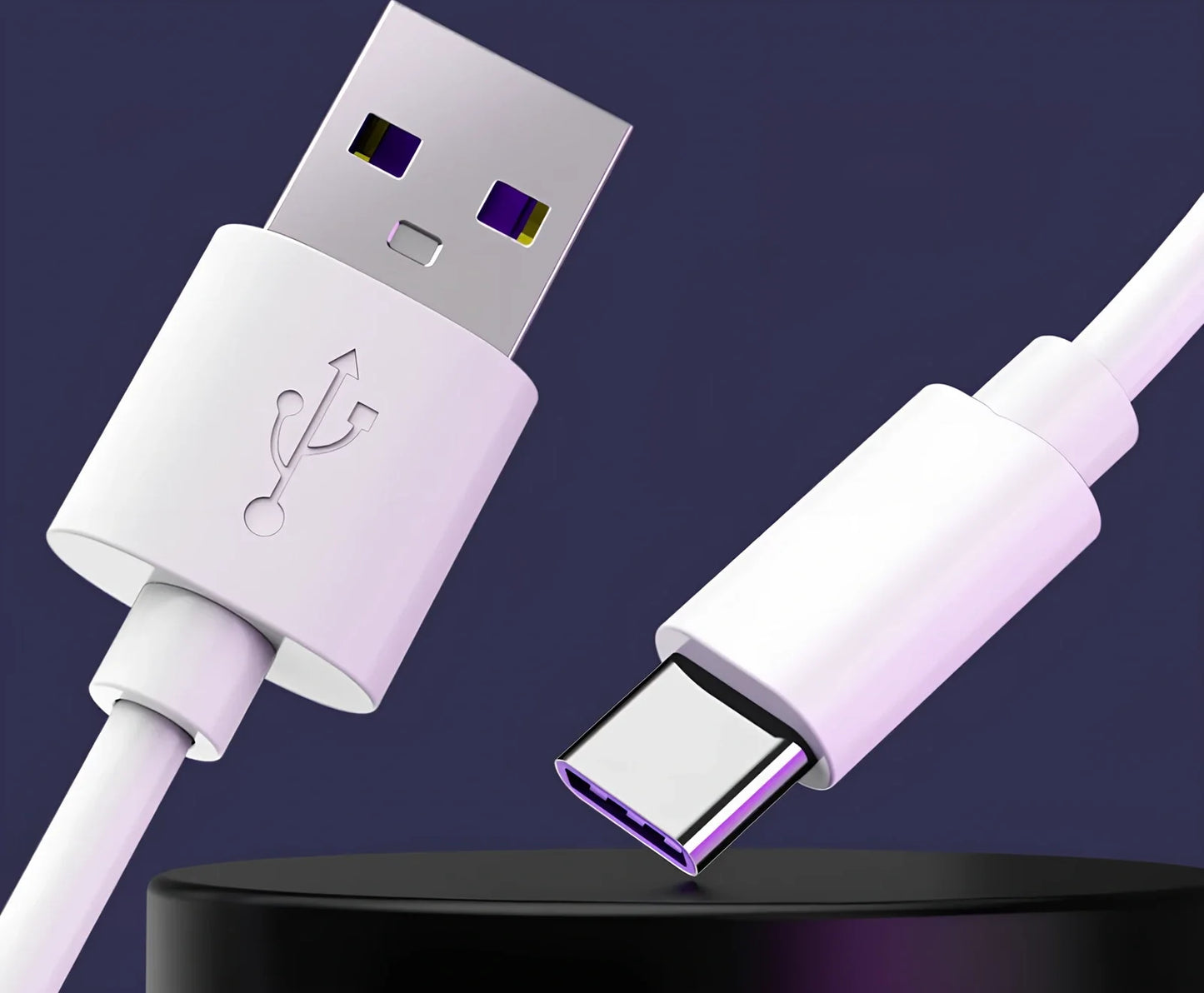 1m 5A fast charging data cable with Type C connector for Android Huawei phones, black PVC build, 40g weight