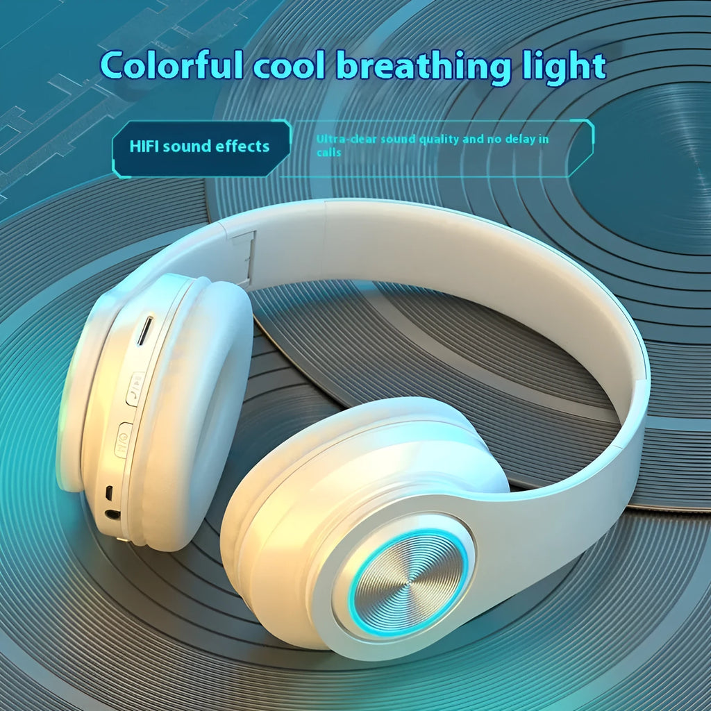 Bluetooth wireless gaming headset in black, white, red, or black-red colours with head-mounted design