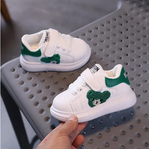 Baby Bear cartoon design children's sports shoes in artificial leather with rubber sole