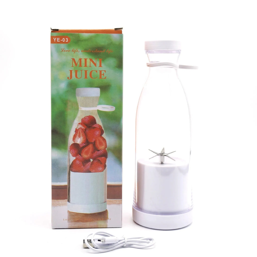 Electric USB wine bottle juicer cup with 6-leaf cutter head and 400ml capacity, white model