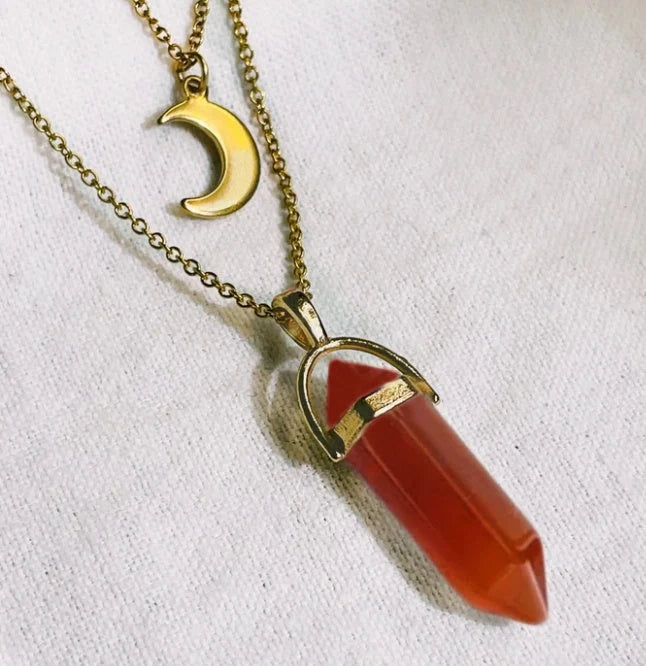 Moon Hexagonal Column Pendant - Geometric women's alloy necklace with electroplated finish