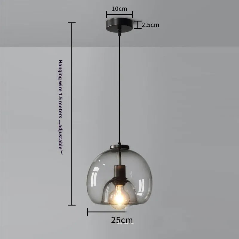 Modern minimalist glass chandelier with smoky gray shade, three-head platter design, 25x23cm dimensions, for dining room or bedroom