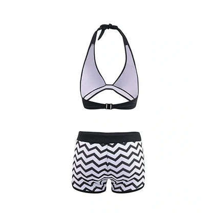 Zigzag print ladies bikini swimwear with geometric pattern on 82% polyester fabric