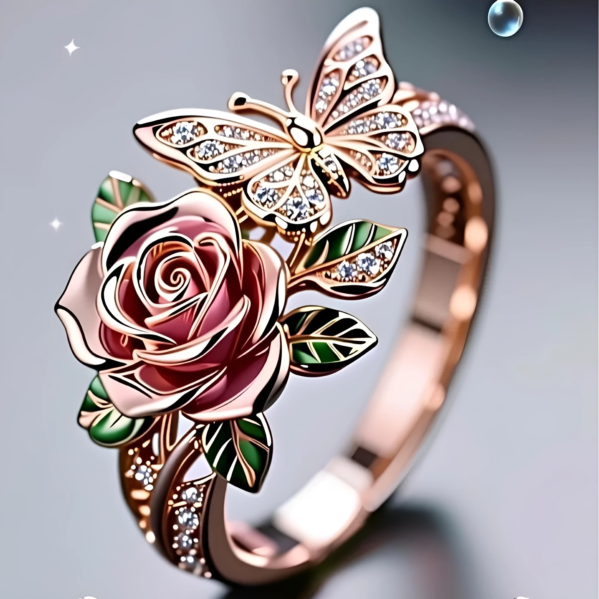 Adjustable alloy fairy style ring with butterfly design and colourful oil drip finish