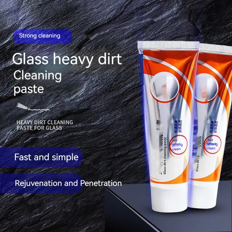 White car windscreen cleaning paste in 13.2cm container with sponge mop for oil stain removal