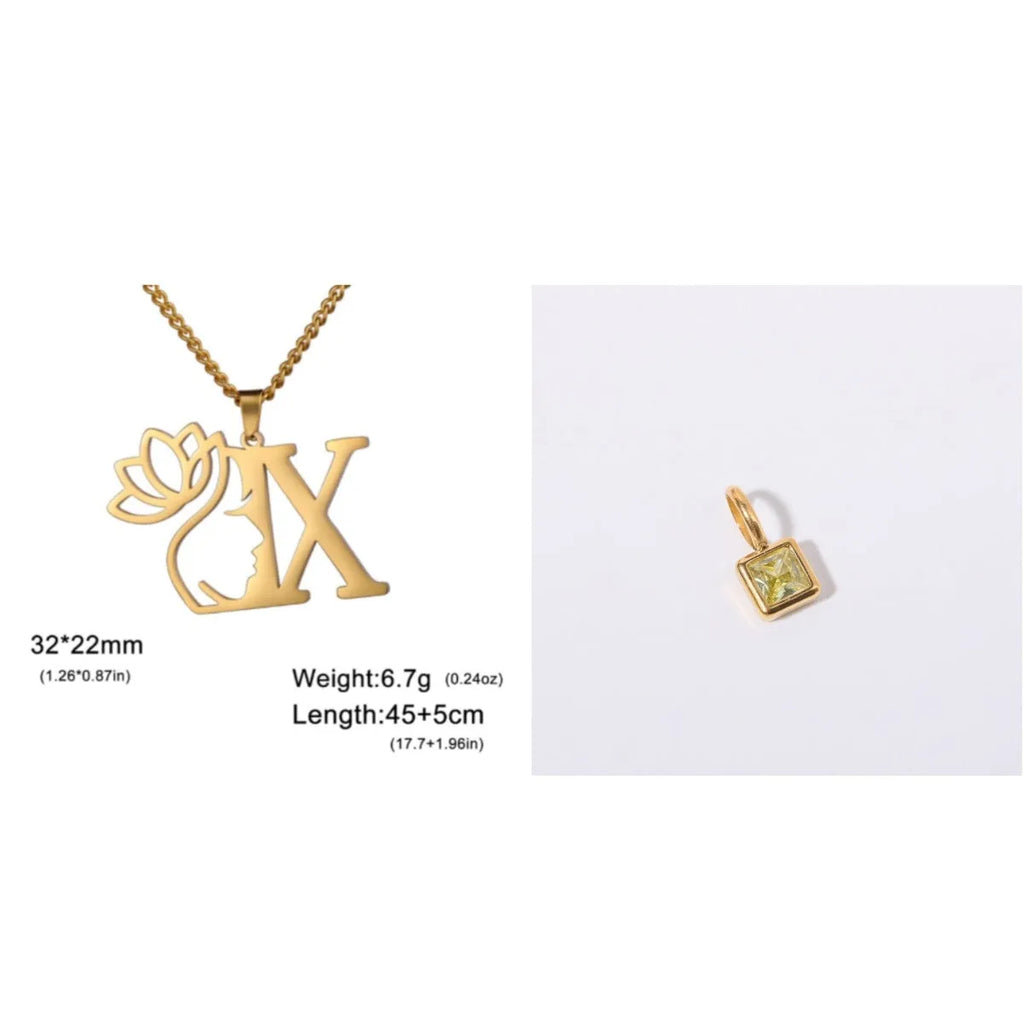Stainless steel necklace with cross chain design and a pendant, available in gold or steel colour.
