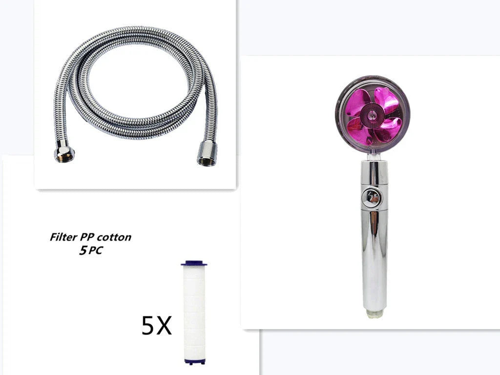 High-pressure handheld shower nozzle with cotton filter and stop button in various colours