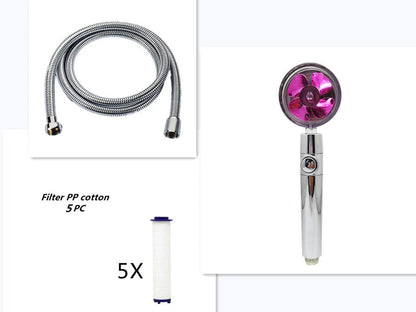 High-pressure handheld shower nozzle with cotton filter and stop button in various colours