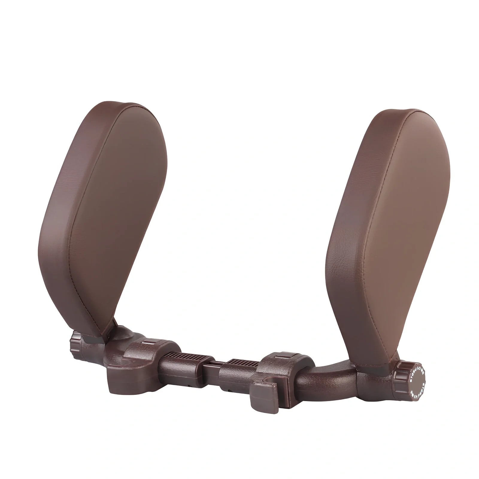 Adjustable car headrest pillow with 36cm bracket and 14cm rotating PU leather cushion