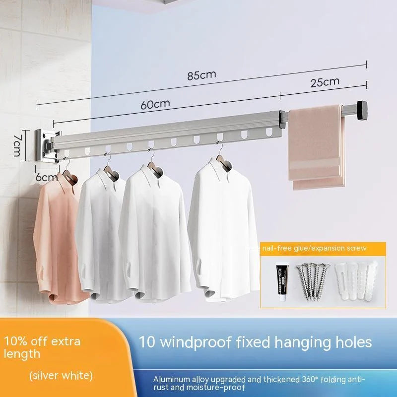 Aluminum retractable clothes drying rack mounted on wall with suction cups