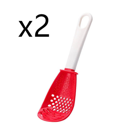 Multifunctional slotted spoon for grinding and cooking in red and black