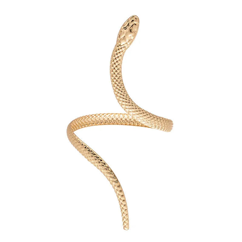 Gold twisted snake bracelet and ring jewellery set with exaggerated winding design