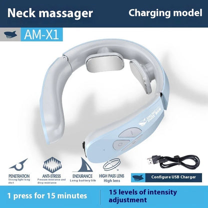 Electric Neck Massager in Lake Blue B with EMS pulse and heating function