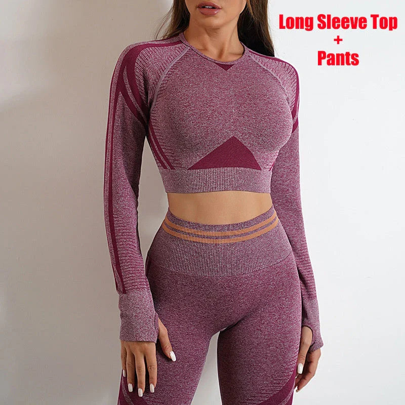 Seamless yoga pants and tops for gym and fitness in various colors