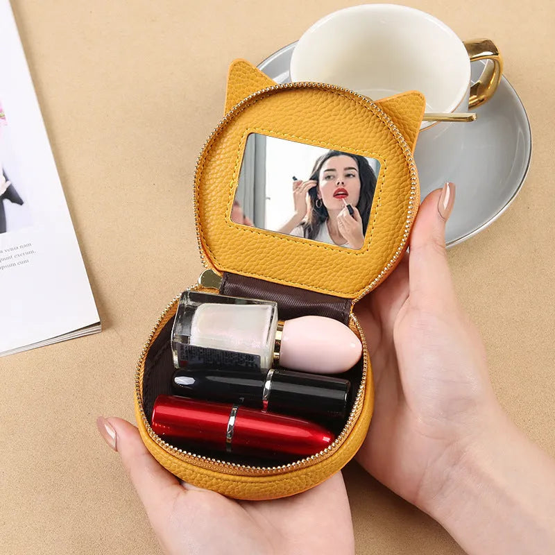 Cartoon cat women's handbag in horizontal square shape, eight colour options, PU material, includes wallet