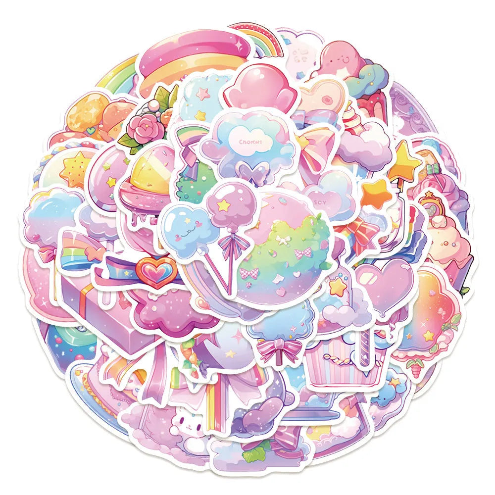 Pack of 50 sheets of colourful fresh candy small object waterproof decorative stickers.