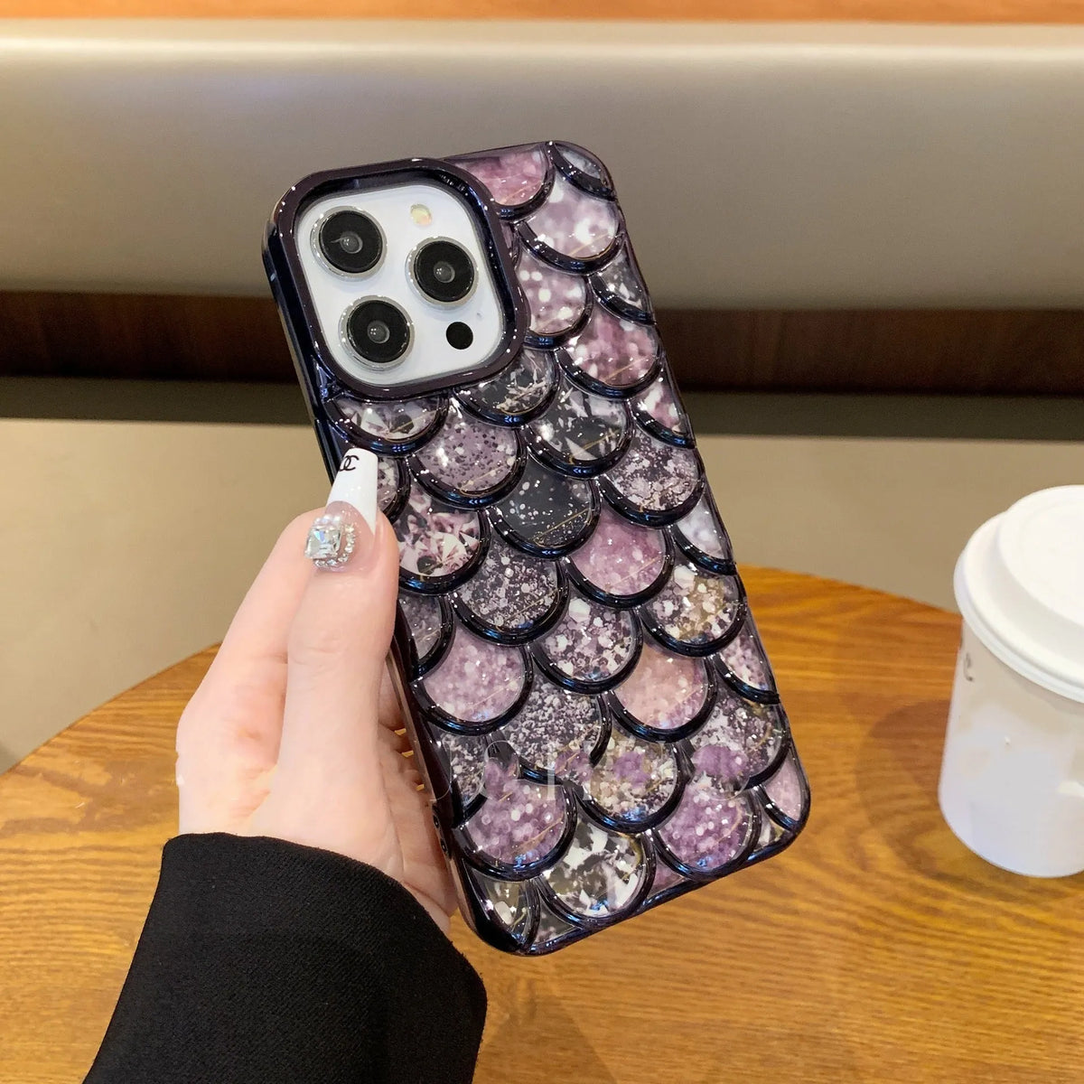 Mermaid scale TPU phone case for iPhone 11-15 series in electroplated gold with three-dimensional texture