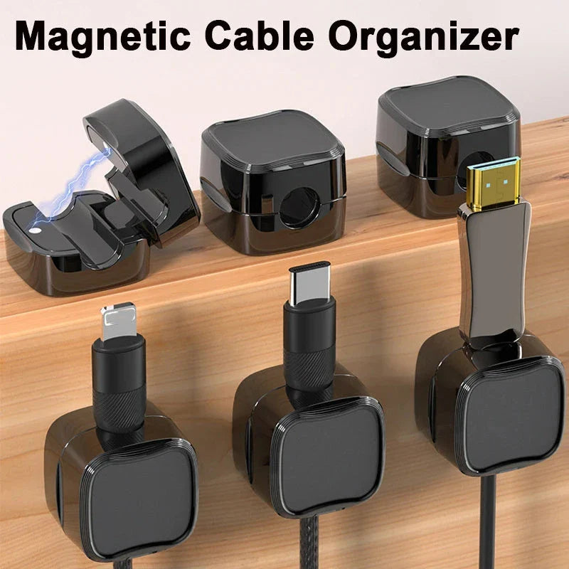 Magnetic cable clips for under desk cable management, adjustable cord holders to organize wires and keep workspace tidy