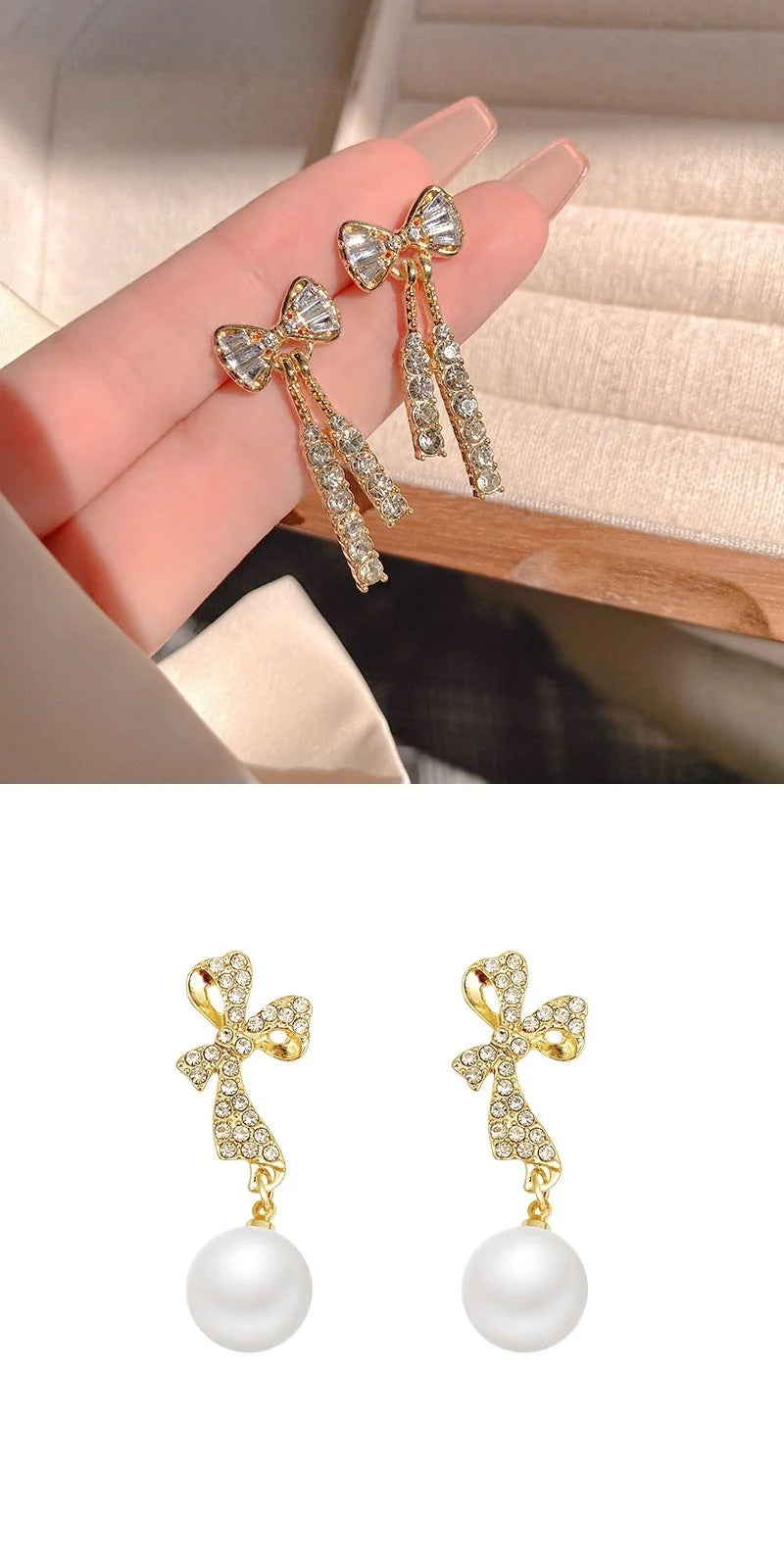 INS Butterfly Earrings with Rhinestones in Gold Alloy