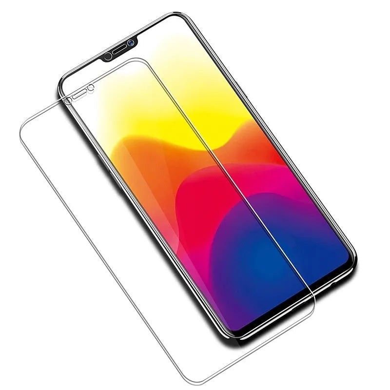 HD tempered glass screen protector for Samsung mobile phones showing full screen coverage and anti-fingerprint surface