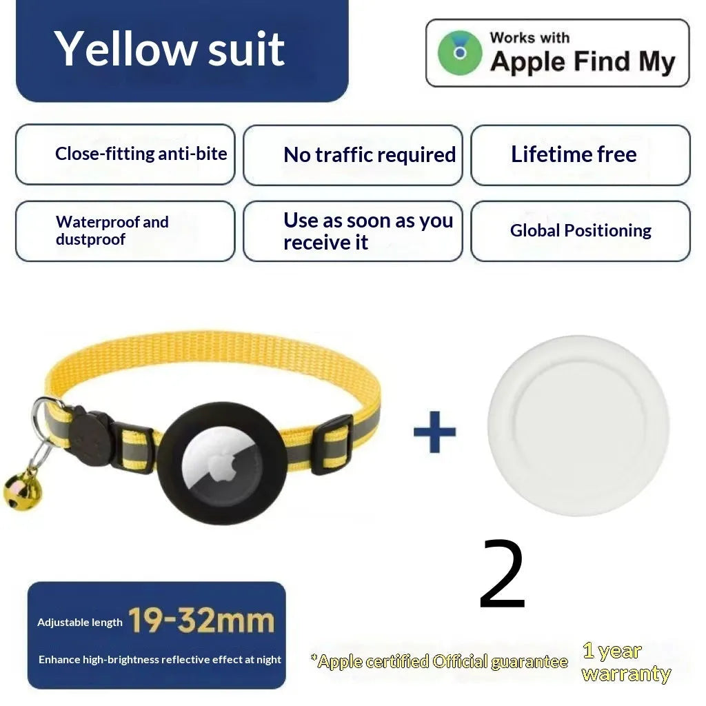 Pet dog anti-lost tracking collar in five colours: black, pink, yellow, blue, purple