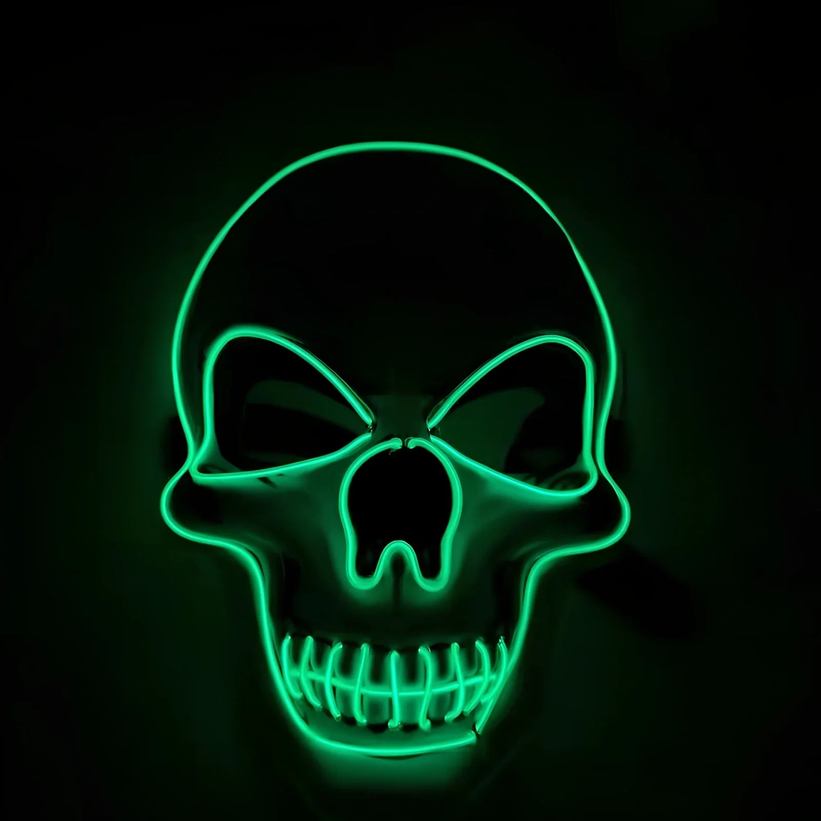 LED illuminated skull Halloween mask with adjustable strap and multiple light settings