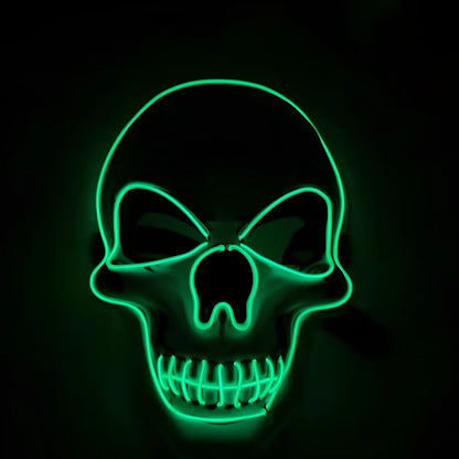 LED illuminated skull Halloween mask with adjustable strap and multiple light settings