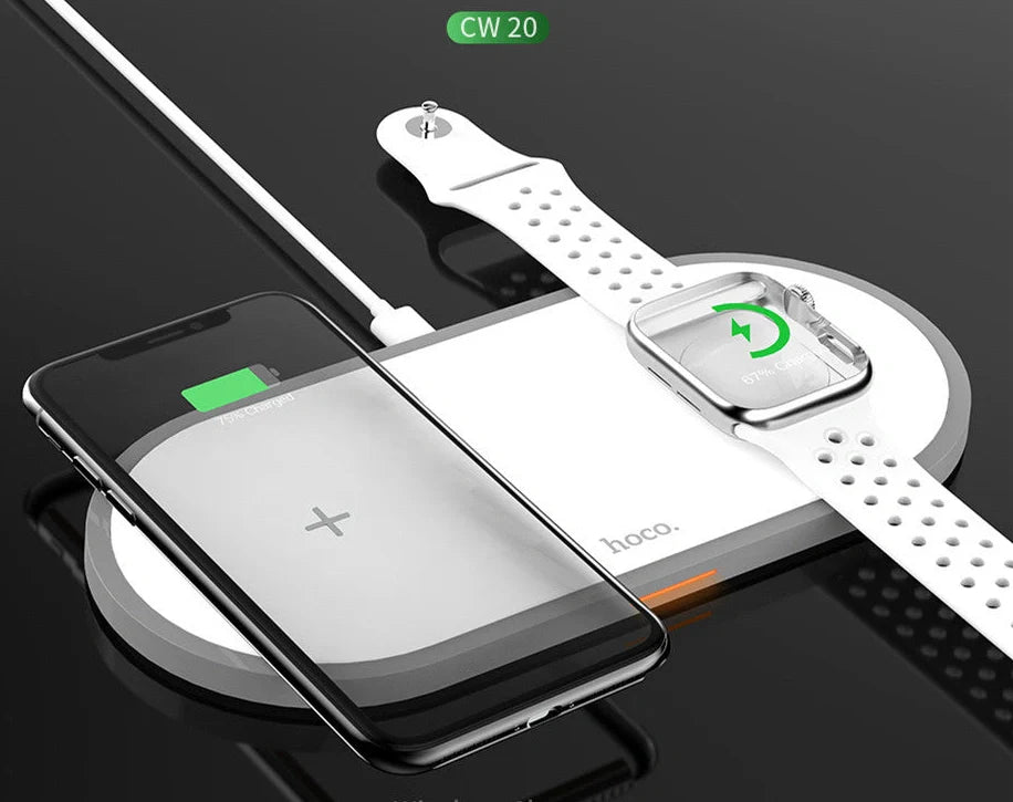 CW20 white wireless mobile phone charger with 10cm diameter and USB connection