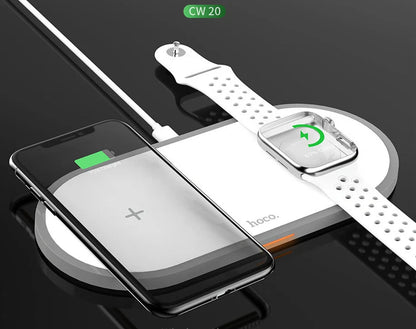 CW20 white wireless mobile phone charger with 10cm diameter and USB connection