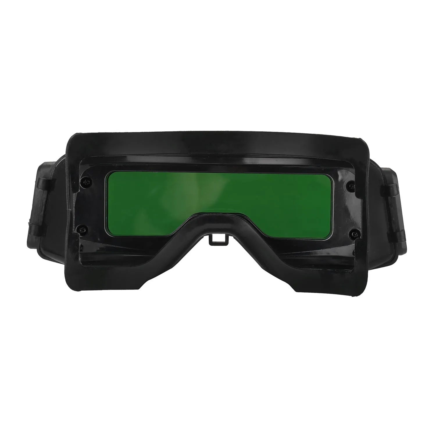 Black automatic changing light welding mask glasses showing large viewing area and headband