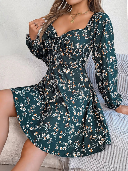 Stylish floral dress with lantern sleeves in various colors and sizes, showcasing a comfortable and flattering A-line silhouette.