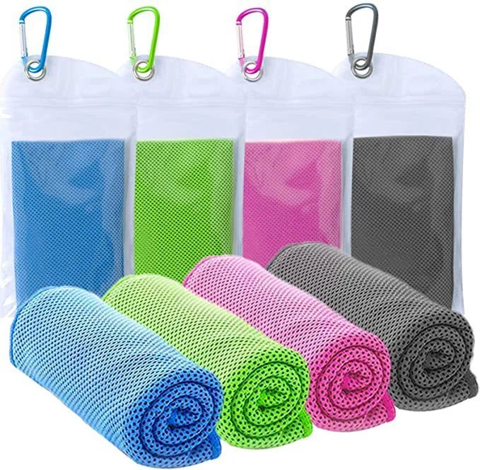 Mountaineering Cooling Towel in various colours, showcasing quick water absorption feature