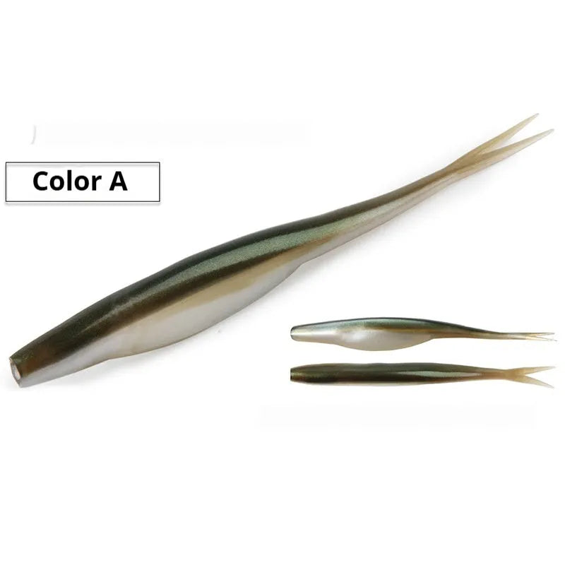 TPR Luer Soft Lure 6 G12cm two-tone fishing bait set with 5 pieces per pack on a neutral background