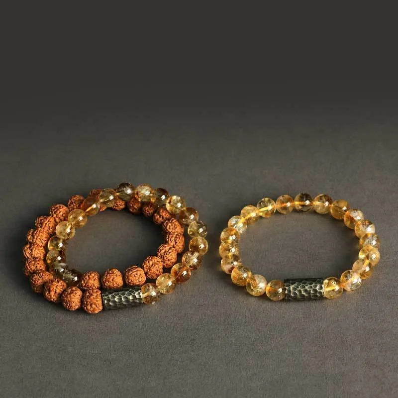 Yellow tower crystal double ring bracelet with manual craftsmanship and retro design