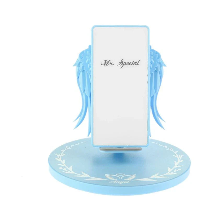 Angel Wings Wireless Charger with unfolding wings and aura base for fast 15W charging