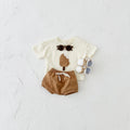Girls' cotton shorts suit with ice cream patch in apricot, olive and white colours